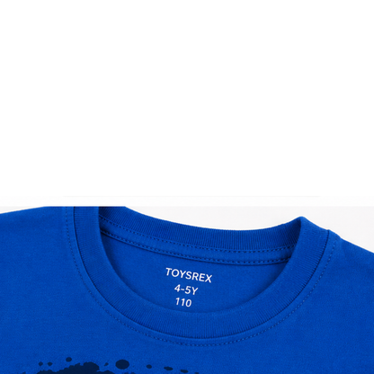 TOYSREX Kids Graphic Cotton T-Shirt – Play Learn Grow Dinosaur Design – Blue