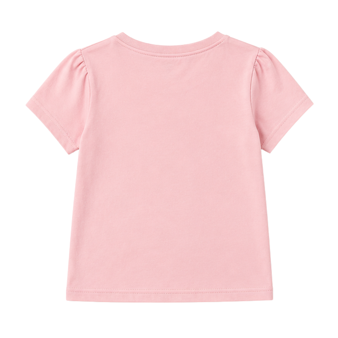 TOYSREX Girls' Graphic Cotton T-Shirt – Dream Big Cat & Rainbow Design – Pink